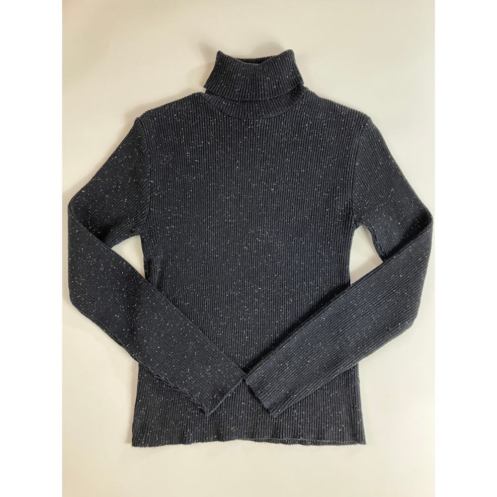 Vintage Chico's Design Size 3 Black Speckled Cotton Ribbed Turtleneck Made USA
